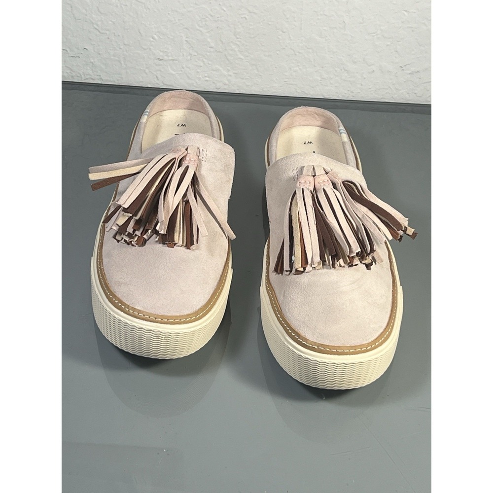 TOMS Blush Suede Tassel Mule Sneakers Women Size 7 Slip On Platform